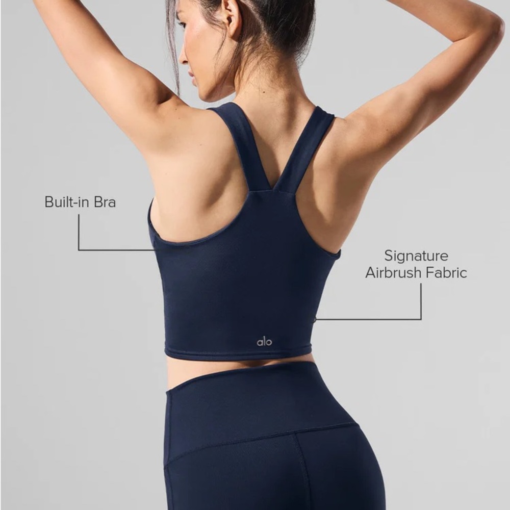 ALO Yoga Navy Airbrush Real Bra Built-In Bra Crop Tank
